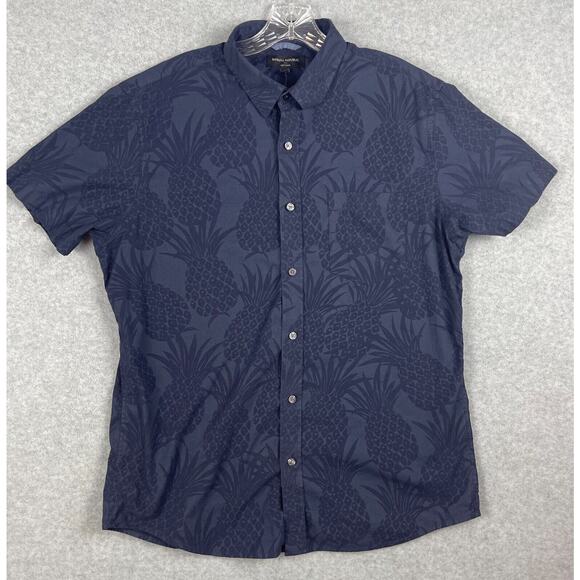 Banana Republic Casual Shirt Men's Size L Navy Pineapple All Over Print Button - Picture 1 of 6
